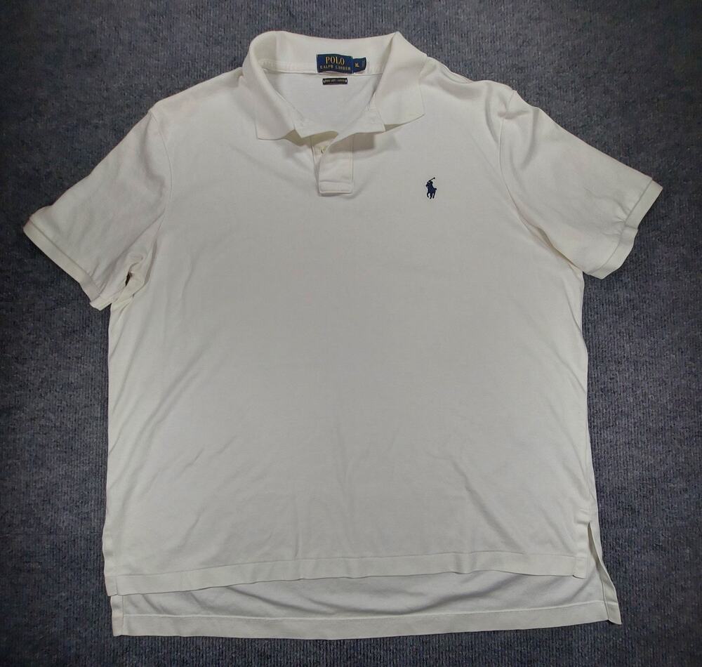 Polo Ralph Lauren Pima Soft Polo Shirt Mens XL White Short Sleeve Blue Pony